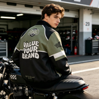 Blouson de moto ODM Block Racing unisexe à col long, manteau de motard personnalisé avec broderie et impression de logo, style club de course
