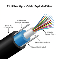 Cable Óptico ASU para Exteriores, Precio de Fábrica, G652D Monomodo FTTH, 2-48 Hilos, Cubierta de PVC LSZH, 4km/Rollo