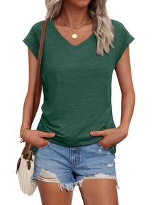 Women Solid V Neck Short Sleeve Soft Fabric Office Casual <b>Tunic</b> Shirts - Product Image 6