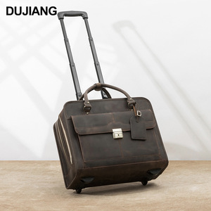 Dujiang Crazy Horse Leather <b>Briefcase</b> 9005 Dark Brown Rolling Laptop Bag Business Travel Men's Suitcase - Product Image 1