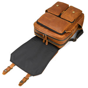 Mad Horse 16 pouces Top Grain peau <span class=keywords><strong>de</strong></span> vache pour hommes en cuir véritable grande capacité sac à dos avec fermeture à glissière sac <span class=keywords><strong>de</strong></span> voyage décontracté - Product Image 5