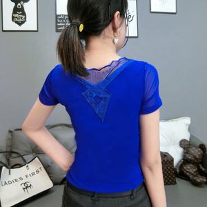 Femmes imprimé fleuri strass brillant paillettes entrecroisé vêtements <span class=keywords><strong>Rock</strong></span> Tee hauts discothèque à manches courtes chemises fête T-shirt - Product Image 5