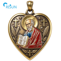 Collier pendentif médaillon croix religieuse catholique Saint Jean l'Apôtre Évangéliste Baptiste Protecteur, médaille personnalisée Saint Jean