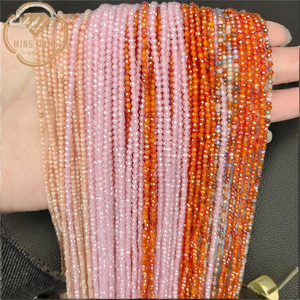 Perles de grenat naturel de 2 mm, couleur naturelle, rondes, semi-finies, en vrac, chaîne de 50 cm de long, surface taillée, pour bricolage - Product Image 2
