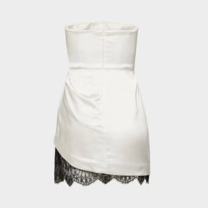 Women's <b>white</b> strapless short <b>skirt</b> with black lace hem decoration party clothing factory customized women's <b>skirt</b> - Product Image 2
