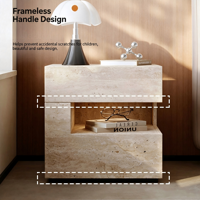 Table de chevet style Wabi Sabi, aspect travertin, rétro du milieu du siècle, avec éclairage LED, armoire de rangement, table de chevet de luxe haut de gamme
