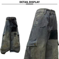 Jeans en denim baggy personnalisés style streetwear, patchwork, délavés et déchirés, en denim selvedge pour hommes – Vente en gros