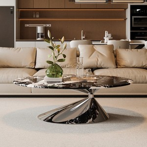 Mesa de Centro Ovalada de Diseño Italiano Moderno y Minimalista, de Mármol Natural, para Sala de Estar, Espacios Pequeños, Estilo Villa - Product Image 1
