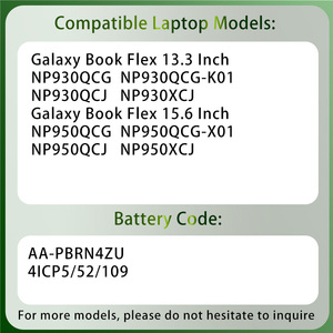 Baterí<span class=keywords><strong>a</strong></span> <span class=keywords><strong>de</strong></span> Alta Calidad AA-PBRN4ZU para Portátil <span class=keywords><strong>Samsung</strong></span> Galaxy Book Flex NP930QCG NP950QCG NP930QCJ NP950QCJ NP950XCJ - Product Image 2