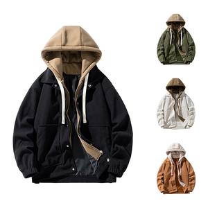 Veste de travail décontractée pour homme, haut en velours côtelé à capuche de marque, coupe ample, techniques lavées, nouveau style - Product Image 1