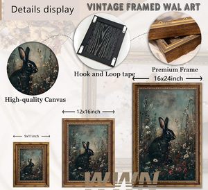 Quadro Vintage con Coniglio in Cornice Dorata, Decorazione Gotica Floreale Scura Stile Cottagecore, Campioni OEM ODM Pronti in Mezza Giornata - Product Image 2