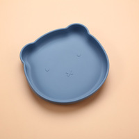 Assiette d'apprentissage et bol à ventouse en silicone de qualité alimentaire anti-chute pour bébé, motif ours mignon de dessin animé, vaisselle pour enfants