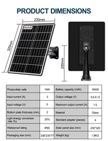 Panneau solaire 15W, batterie externe pour caméras, NVR, DVR, téléphone portable et tablette