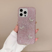 Coque de téléphone papillon mignon transfrontalier diamant pour iPhone 16 Pro Compatible 12/11 pour Apple 16/15 Pro Max strass perle décor