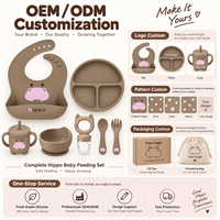 Ensemble d'alimentation pour bébé en silicone Hippo personnalisé OEM avec assiette compartimentée, bol et distributeur de fruits pour la vente en gros