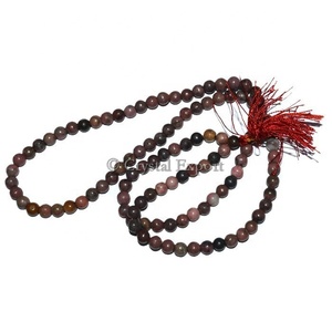 Chapelet de prière bouddhiste en agate de cristal, 108 perles, fait main, pierres précieuses sculptées, pompon rouge, forme circulaire polie, Feng - Product Image 1