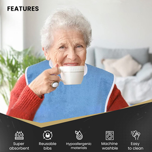 Bavoirs pour adultes hommes femmes manger tissu pour personnes âgées et handicapées réglable Super doux 100% éponge tissu <span class=keywords><strong>bavoir</strong></span> tablier <span class=keywords><strong>adulte</strong></span> - Product Image 5