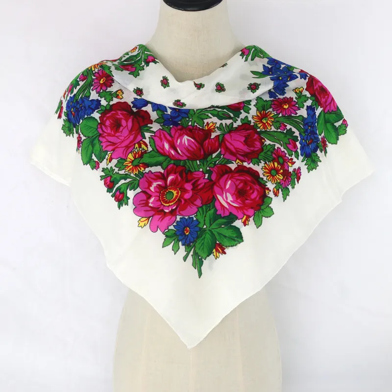 Bufanda Floral rusa de lujo para mujer, pañuelo pequeño de flores, chal étnico, Hijab acrílico, estampado de 70CM, diadema, pañuelo
