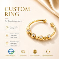 Bague Tournante Personnalisée avec Perles OEM ODM en Acier Inoxydable 316L Plaqué Or, Bague Anti-Stress Réglable, Faible MOQ, Fabricant
