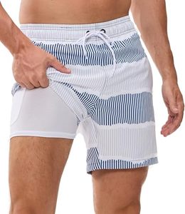 Shorts de bain rayés pour hommes, taille élastique, séchage rapide, avec poches, maillot de bain de plage personnalisé - Product Image 1