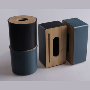 High quality Toilet Paper Box Roll Holder Bamboo Wood Cover With Mobile Phone Bracket Plastic Tissue Box