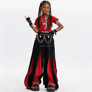Vêtements pour enfants OEM, boutique de vêtements pour filles, tenues <span class=keywords><strong>d</strong></span>'été rouge et noir contrastées, ensemble de vêtements de danse hip hop jazz tendance - Product Image 2