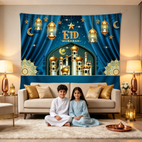 Bannière de toile de fond traditionnelle en polyester Eid Mubarak pour la décoration de la maison 110x150cm
