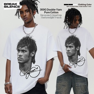 Custom Digital Printing <strong>Neymar</strong> 300g Heavyweight Pure Cotton Mens Womens O-Neck Short Sleeve Loose-fitting Breathable <strong>T</strong>-<strong>shirts</strong> - Product Image 2