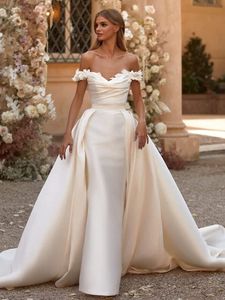 LY-WD1025 abito da sposa per le spose sirena di raso abito da sposa 2 <span class=keywords><strong>in</strong></span> 1 elegante misura personalizzabile strascico staccabile - Product Image 1