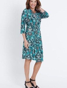 Las mujeres de alta calidad 3/4 manga lado Cintura entallada cuello en V <span class=keywords><strong>vestido</strong></span> <span class=keywords><strong>MIDI</strong></span> Impresión de - Product Image 2