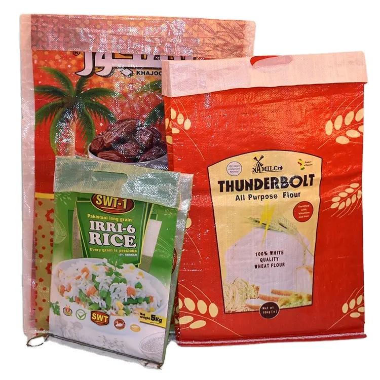 Pp dệt rỗng 10kg Gạo túi 25kg Gạo Basmati đóng gói túi Trung Quốc hạt dài gạo đóng gói kệ để bán