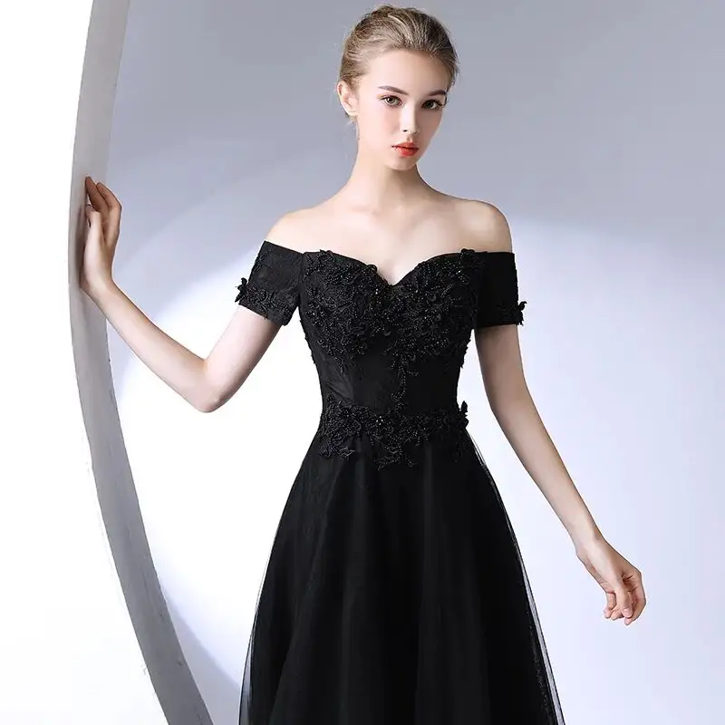 Queen's Black Evening Dress 2022 New Lace V-neck wedding dress bridal gown Women Evening Plus Size Prom Dress