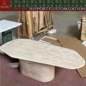 Mesa de Centro de Travertino GOLDKING para Sala de Estar, Mesa de Piedra Beige Natural, Muebles Modernos de Diseño Personalizado con Servicio OEM/ODM - Product Image 2