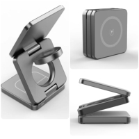 Chargeur sans fil magnétique pliable 3 en 1 ABS+PC, station de charge rapide 15W 3 en 1 pour iPhone, iWatch et AirPods