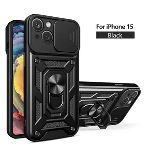 Armor bìa cho Iphone 15 Trường hợp với trượt máy ảnh bìa & đứng trường hợp điện thoại với 360 độ xoay vòng chân đế