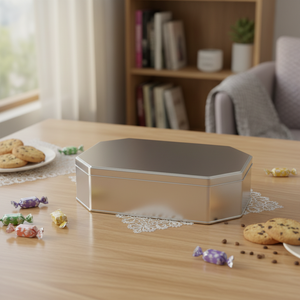 Kontensan L453 <b>Long</b> Octagonal Tin Candy Box 3.5 Lt 274x188mm X H70mm <b>Slip</b> Lid Turkey - Product Image 3