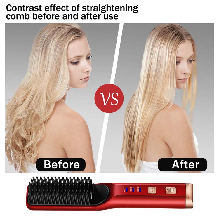 Escova iônica elétrica do straightener da barba do cabelo da queratina quente sem fio portátil do pente do ferro para homens e mulheres