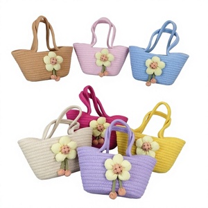 Sac fourre-tout de plage en coton tissé pour femme, décor floral, sac à bandoulière ouvert, sac de voyage décontracté, sac de shopping - Product Image 4