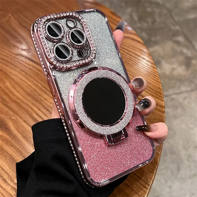 Fashion Diamond Women's Makeup Mirror Mobile Phone Case for Apple IPhones 16 Pro Max -11