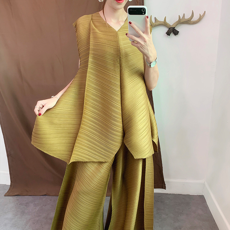 Женский комплект одежды miyake из 2 предметов, костюм без рукавов с v-образным вырезом