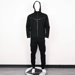 사용자 정의 로고 스포츠 착용 폴리 에스터 테크 양털 전체 지퍼 Tracksuit 까마귀 조깅 두 조각 조깅 Tracksuit 세트 남성 땀 정장