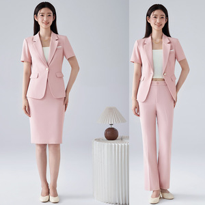 Women's Short Sleeve Suit Set Pink Lightweight Breathable Office Lady Workwear Commuting Professional Elegant Style - Product Image 1
