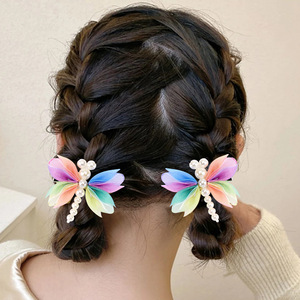 Pinzas para el cabello con diseño de libélula degradada y perlas, bonitas horquillas con animales para niñas pequeñas, accesorios diarios para el cabello de niños. - Product Image 1