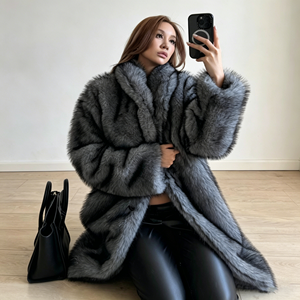 Abrigo de Piel Sintética para <span class=keywords><strong>Mujer</strong></span>, Manga Larga, <span class=keywords><strong>Talla</strong></span> <span class=keywords><strong>Grande</strong></span>, Cálido, Grueso, de Invierno, Elegante y a la Moda - Product Image 3