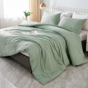 King Size verde salvia 3 pezzi leggero solido biancheria da letto per tutta la stagione soffice <span class=keywords><strong>piumino</strong></span> alternativo Set <span class=keywords><strong>coperta</strong></span> trapunta - Product Image 1