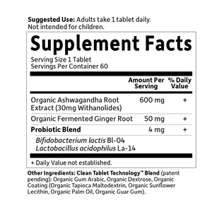 แท็บเล็ต <span class=keywords><strong>Ashwagandha</strong></span> ที่มีสารสกัดจากราก <span class=keywords><strong>Ashwagandha</strong></span> อินทรีย์600มก./รากขิงหมักและส่วนผสมโปรไบโอติก - Product Image 2