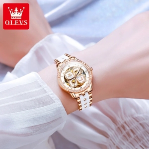 Montre pour femme OLEVS élégante avec diamants, montre automatique mécanique pour femme, montre squelette de luxe pour femme, 6612 - Product Image 4