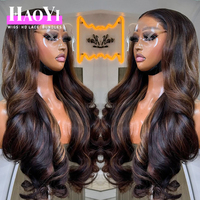 Perruque Body Wave en Cheveux Humains, Perruque Frontale HD 13x4 en Dentelle Transparente pour Femmes, Blond Miel