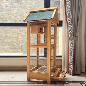 Büyük açık ahşap kuş kafesi hava yuva kutusu ile Aviary nefes üreme kafesi papağanlar Mynas güvercinler için tomurcuklar - Product Image 4