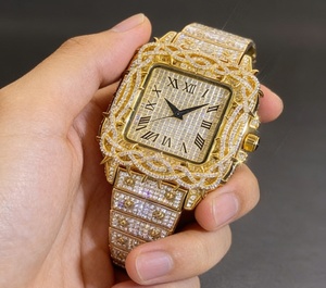 Montre mécanique pour homme de haute qualité avec cadran entièrement serti de diamants, cadran à pointes, diamant moissanite, forme carrée - Product Image 1